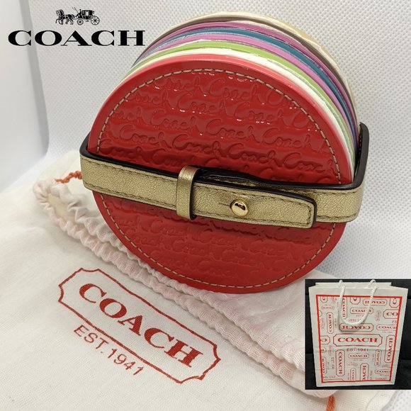 Coach Other - COACH Embossed Leather Coasters + Strap & Bag New